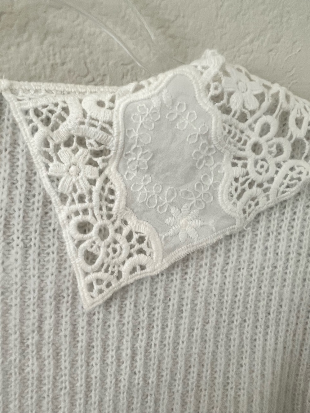 White Lace Collar Cardigan Cottagecore Coquette Ribbed Knit Cropped S - Picture 4 of 5